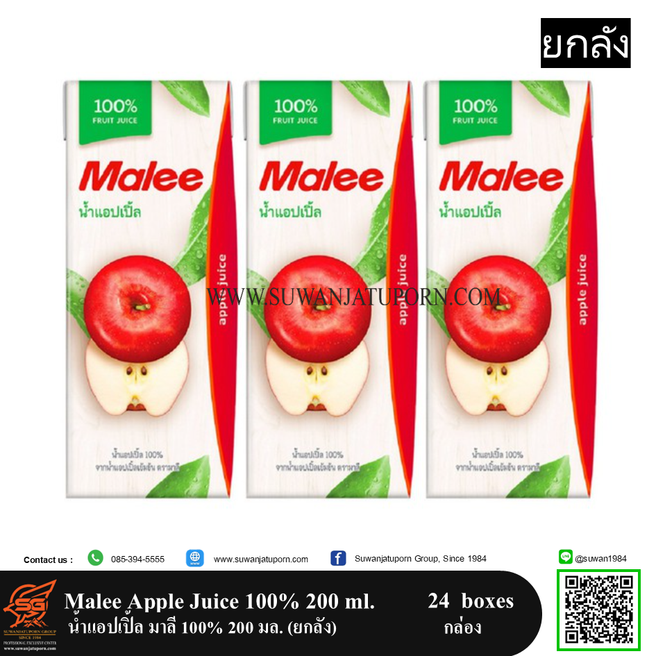 01-009-15 Malee Apple Juice 100% 200 ml. (Carton)